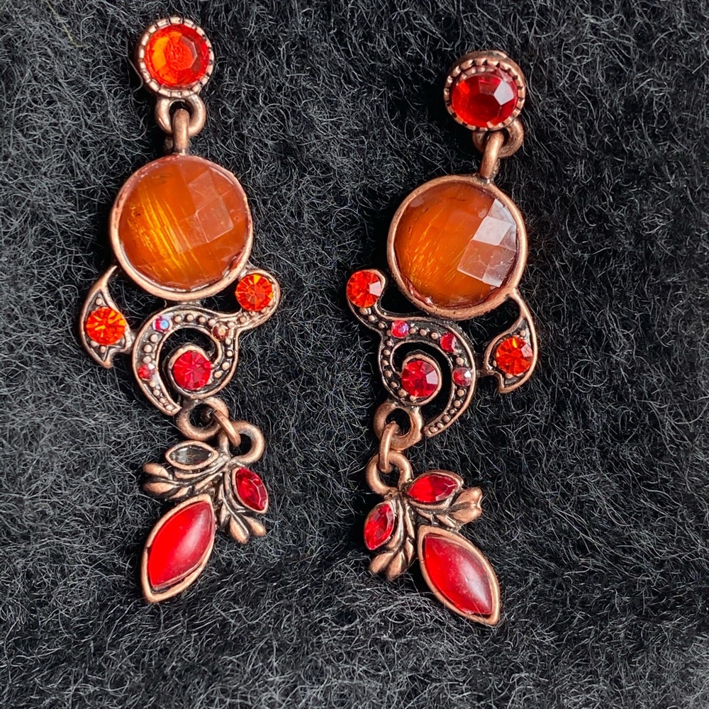 Red and orange brass earrings